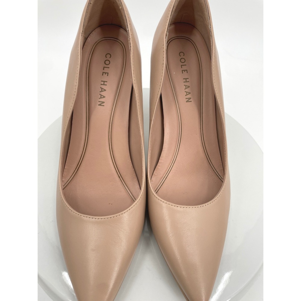 Cole Haan Pumps Women 8B Nude Leather Flared Heel Pointed Toe Grand 360 - Picture 3 of 10